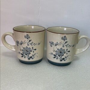 Noritake Stoneware Pleasure Floral Stoneware Mugs - Cream and Blue